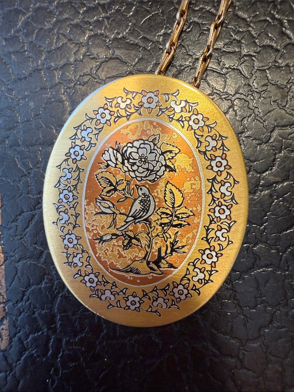 Reed & Barton Damascene Bird Wreath Gold Tone Necklace